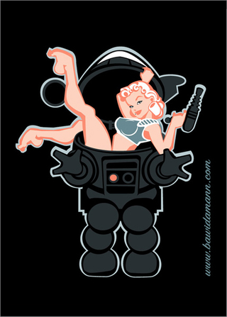 Illustration for article titled Pin-Up Girls Tame Outer Space, Ride Godzilla (Maybe NSFW)